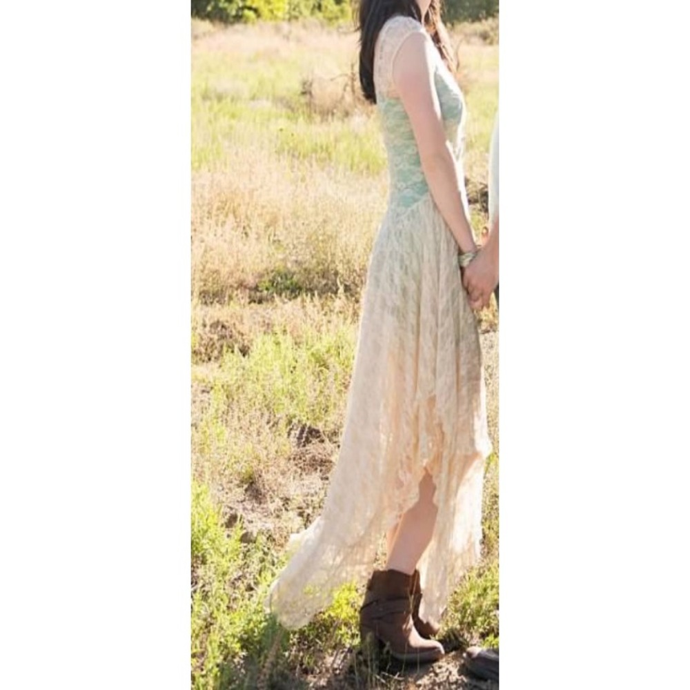 Free People Intimately Lace High Low Maxi Dress Set Cream Sage S